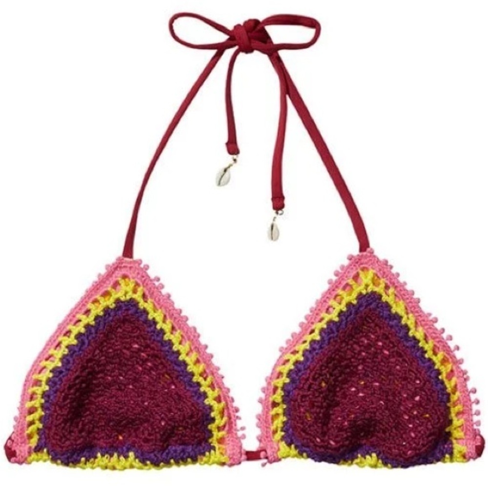 Scotch & Soda Crochet Bikini Top in Maroon and Yellow